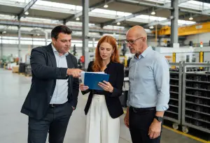 Drie medewerkers maken kennis en bespreken lijst