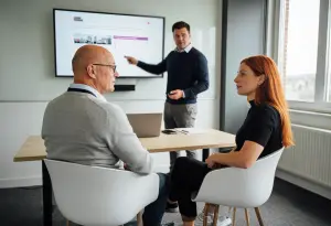 Directeur presenteert zijn plannen met de klant